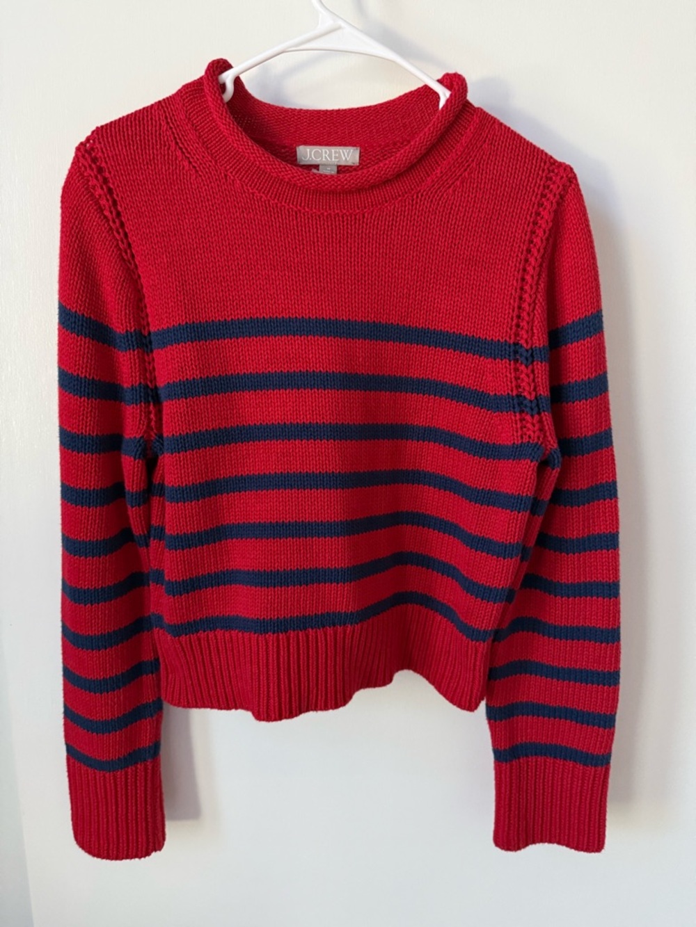 NWT J.Crew Heritage Cotton Rollneck Sweater in Red and Blue Stripe - Picture 4 of 12